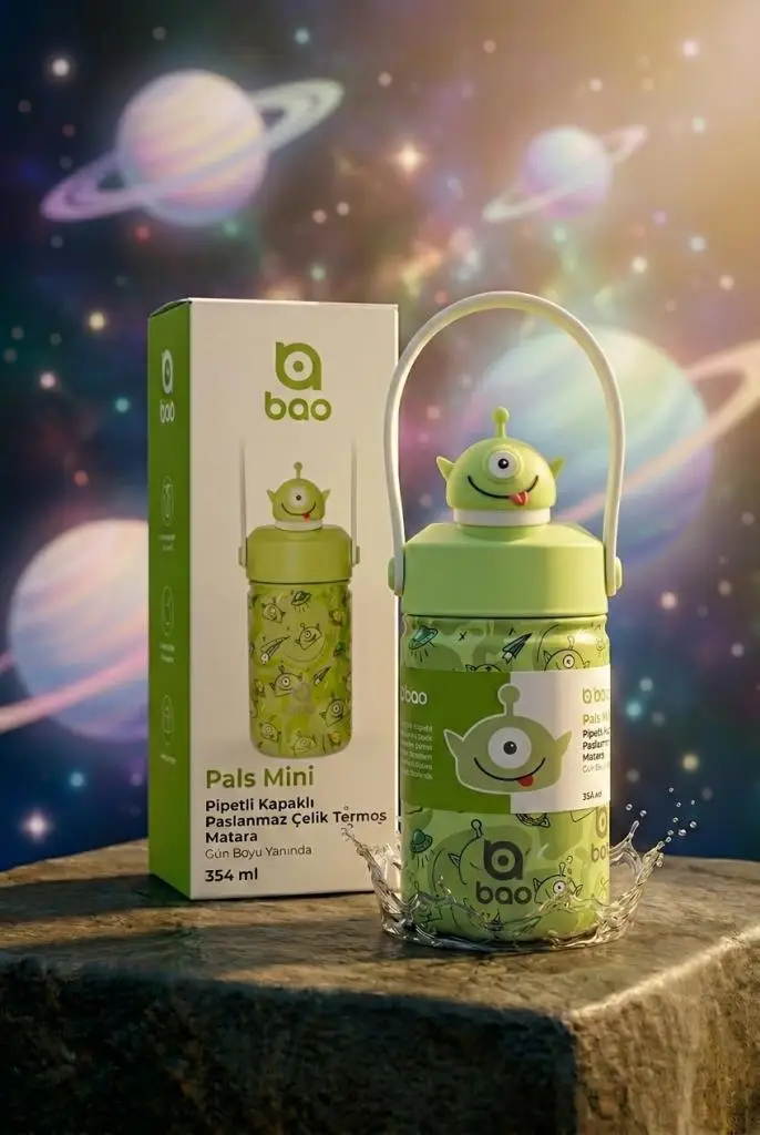 Bao Pals Mini Pipetli Kapaklı Paslanmaz Çelik Termos Matara 354 ml WS170