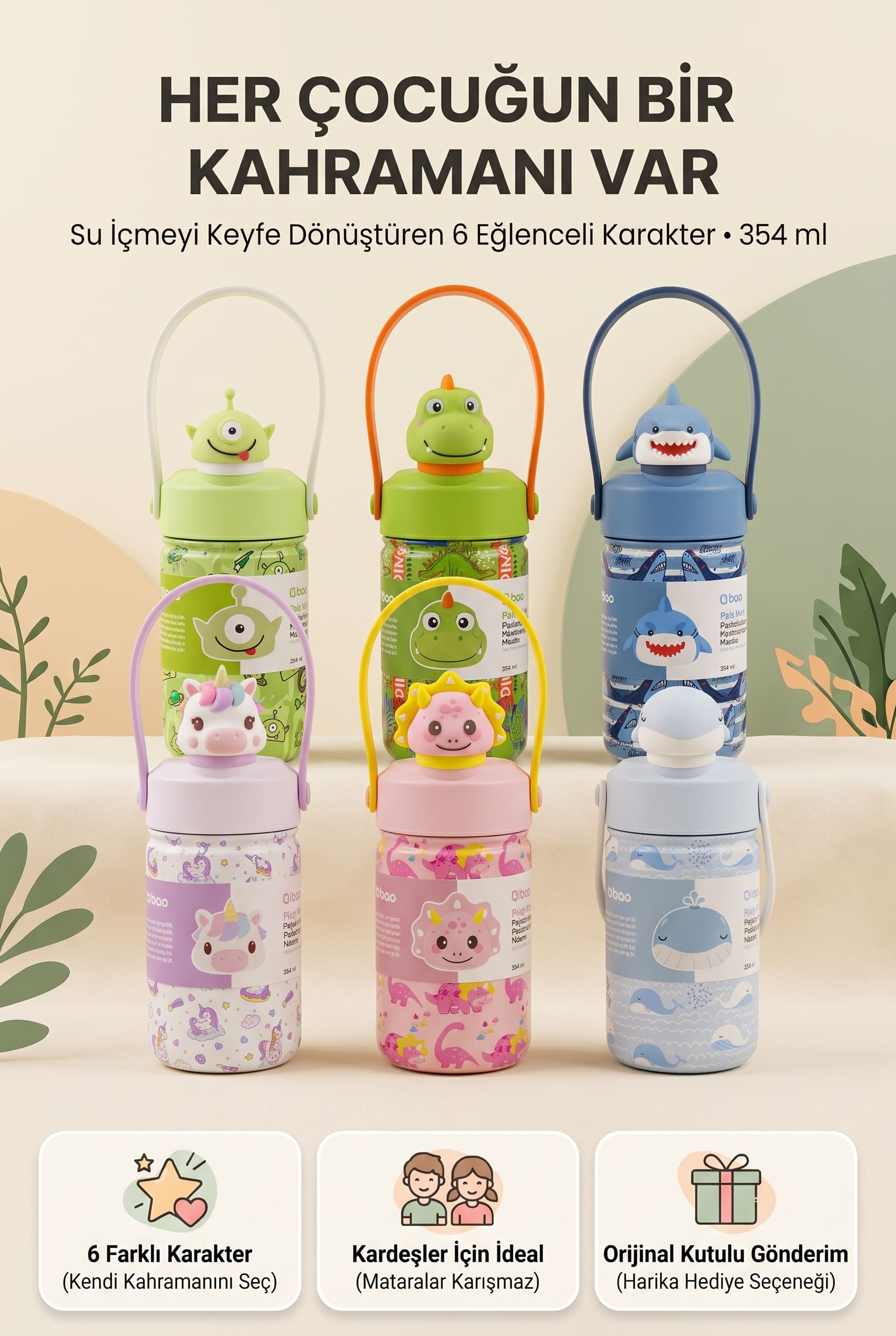 Bao Pals Mini Pipetli Kapaklı Paslanmaz Çelik Termos Matara 354 ml WS170