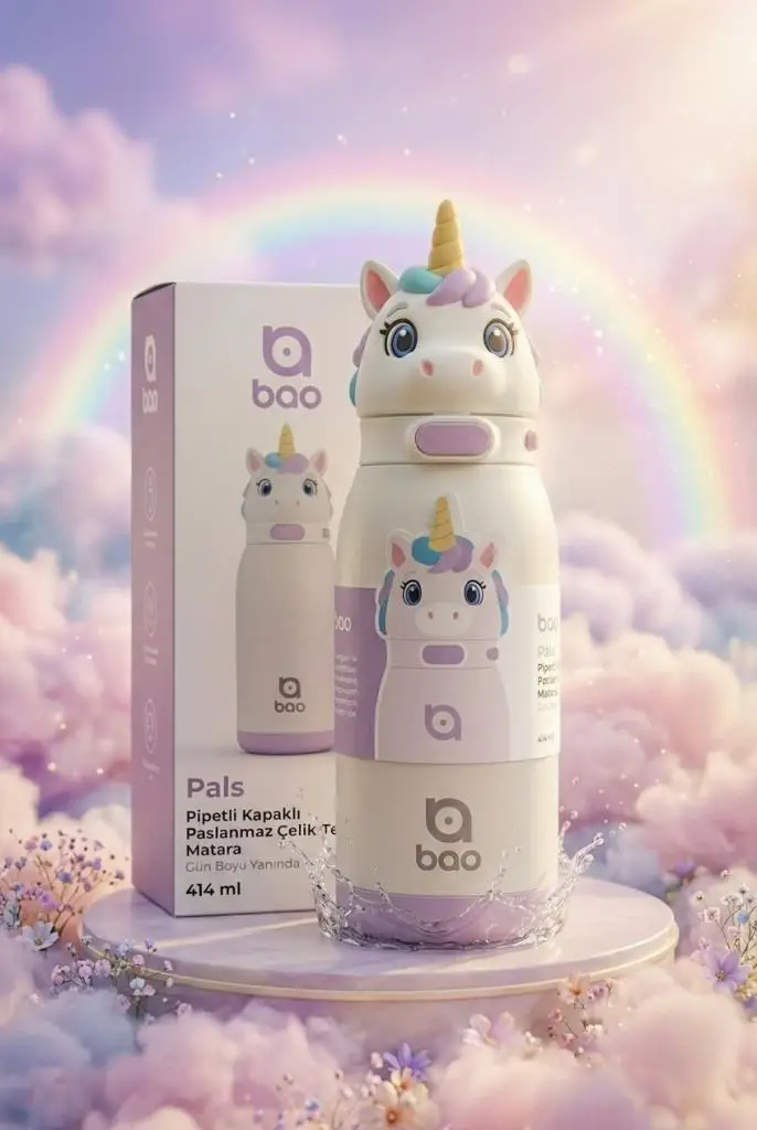 Bao Pals Pipetli Kapaklı Paslanmaz Çelik Termos Matara 414 ml WS203 - Unicorn